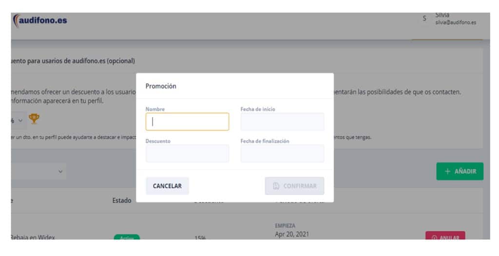 Añadir promociones