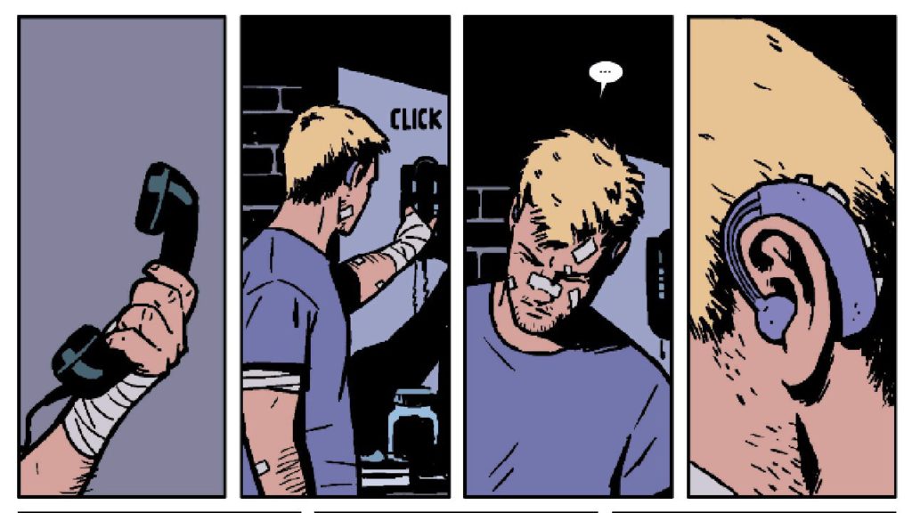 Hawkeye - Ojo de Halcón utiliza audífono en el cómic original